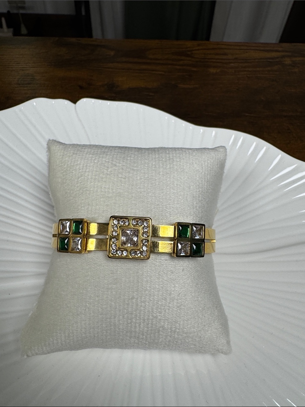 Gold-Tone Bracelet with Clear and Emerald Stones